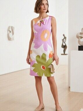 David Meister Abstract Floral Shift Dress Size 6